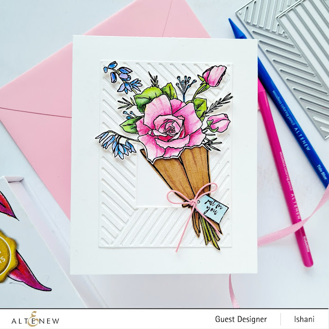 Altenew Breezy Bouquet, Altenew CAS floral cards, Altenew artist watercolors 24 pan set, Altenew mix and match dies, Altenew Embossing folder ideas, Altenew floral cards, Floral stencils cardmaking, Cardmaking tutorial, Altenew woodless coloring pencils, quillish