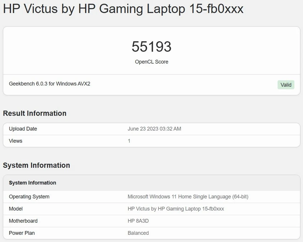 Benchmark HP Victus 15 FB0009AX