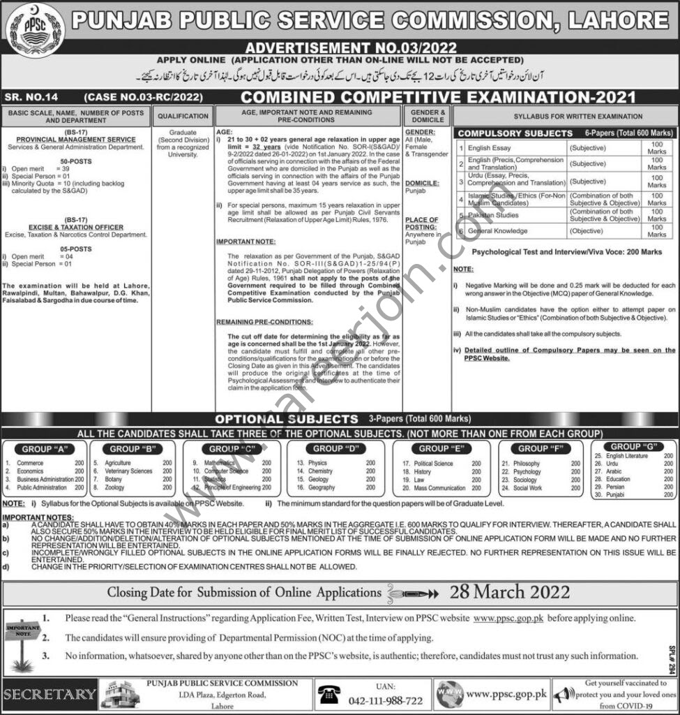 Punjab Public Service Commission PPSC Jobs March 2022