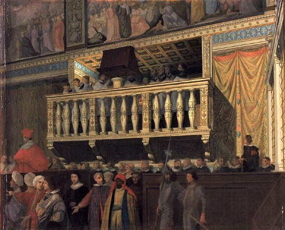 The choirloft of the Sistine Chapel in the early 17th century (1848 copy by Ingres of a painting by Agostino Tassi)