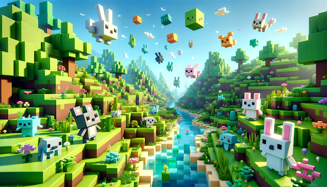 "Cube Adventure", with a whimsical and vibrant landscape