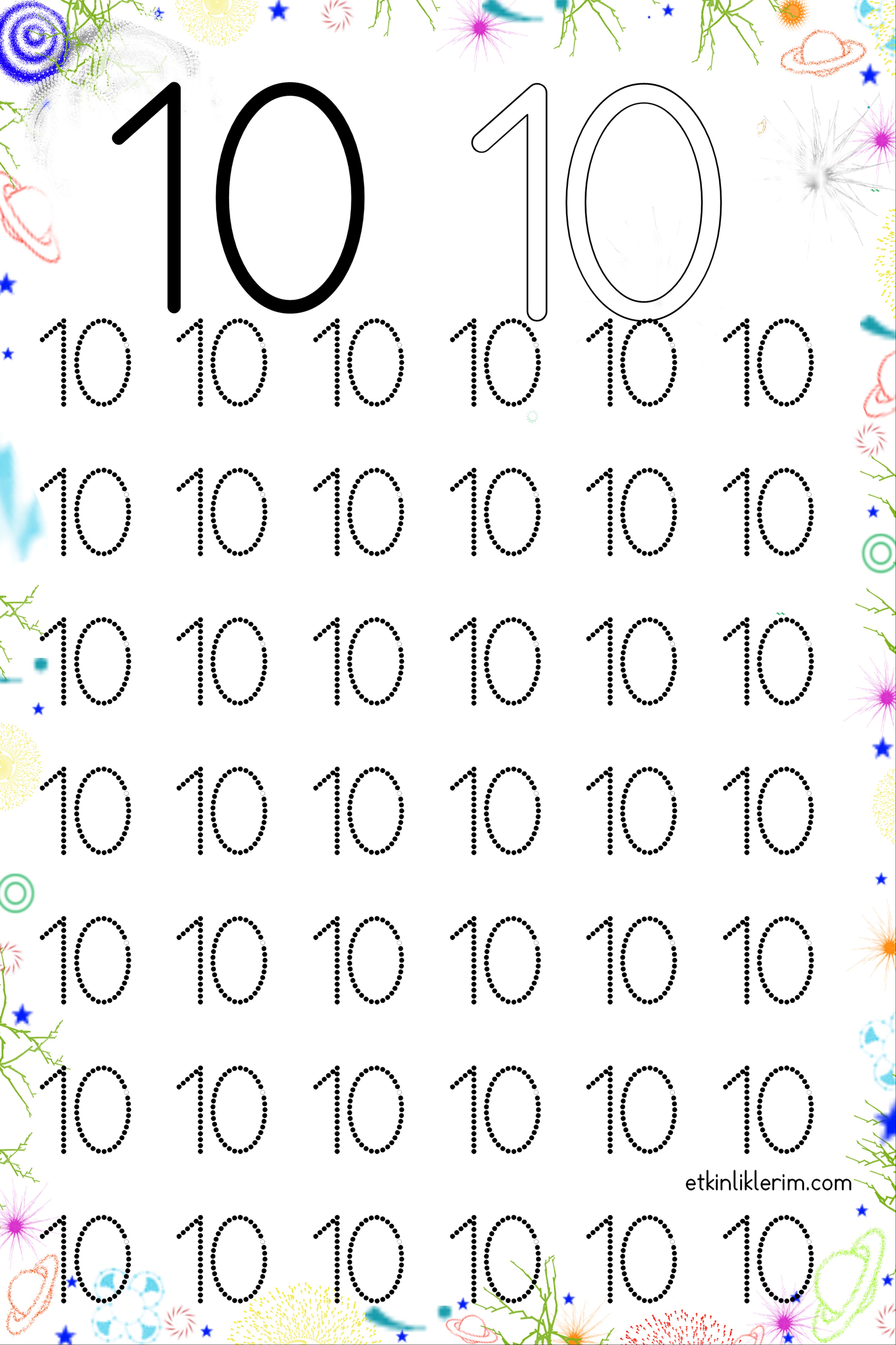 10 rakamı basit çizgi çalışması sayılar ana sınıfı etkinliği