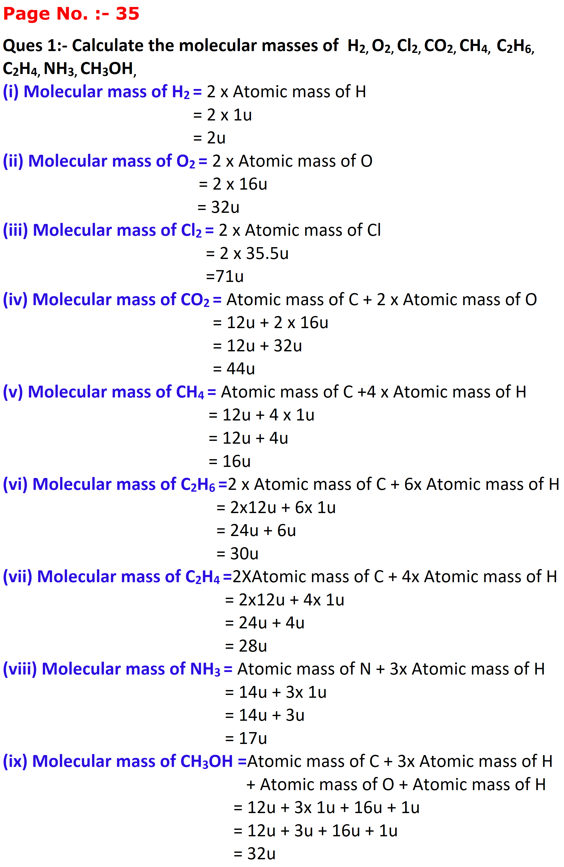 class 9 Atoms and molecule intext solution