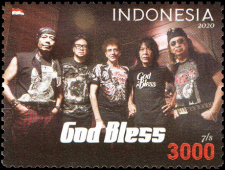 Indonesian Postage Stamp Indonesian Popular Music, Rock Band God Bless 3000 rupiah 2020
