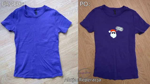 świąteczna przeróbka t-shirtu DIY - Akcja:Reperacja u Adzika