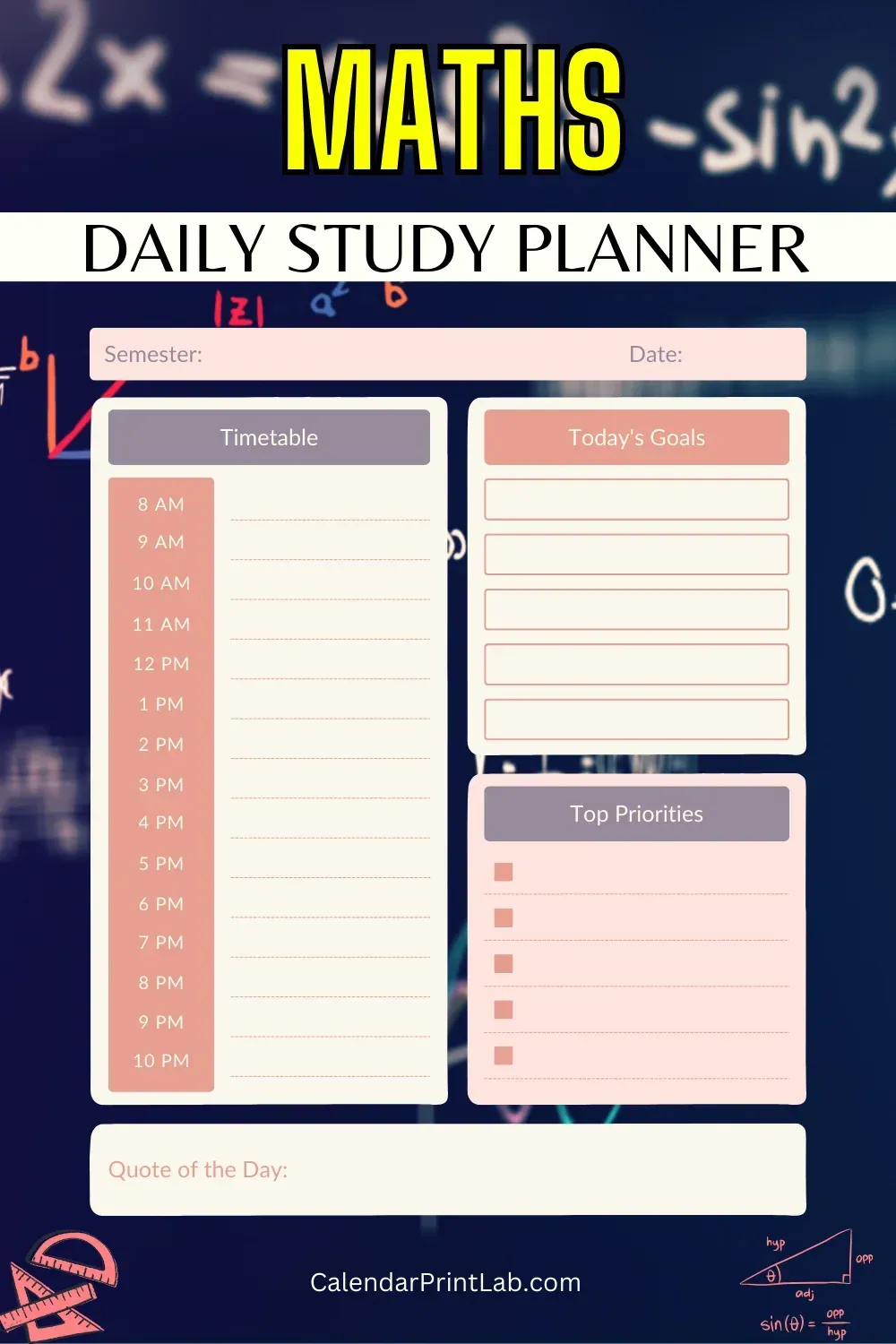 Printable Daily Maths Study Planner