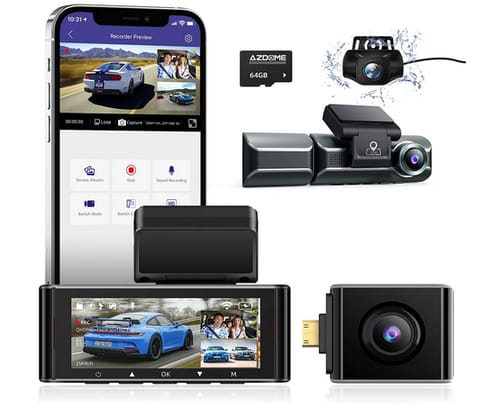AZDOME GPS WiFi 4K+1080P 3 Channel Dash Cam Car Camera