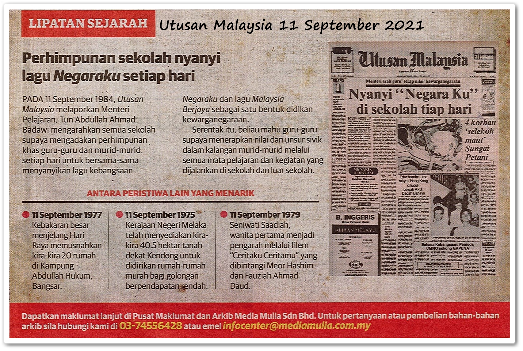 Lipatan sejarah 11 September - Keratan akhbar Utusan Malaysia 11 September 2021