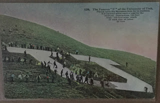 Vintage Postcard The Famous U of University of Utah on Mountain Side by Students