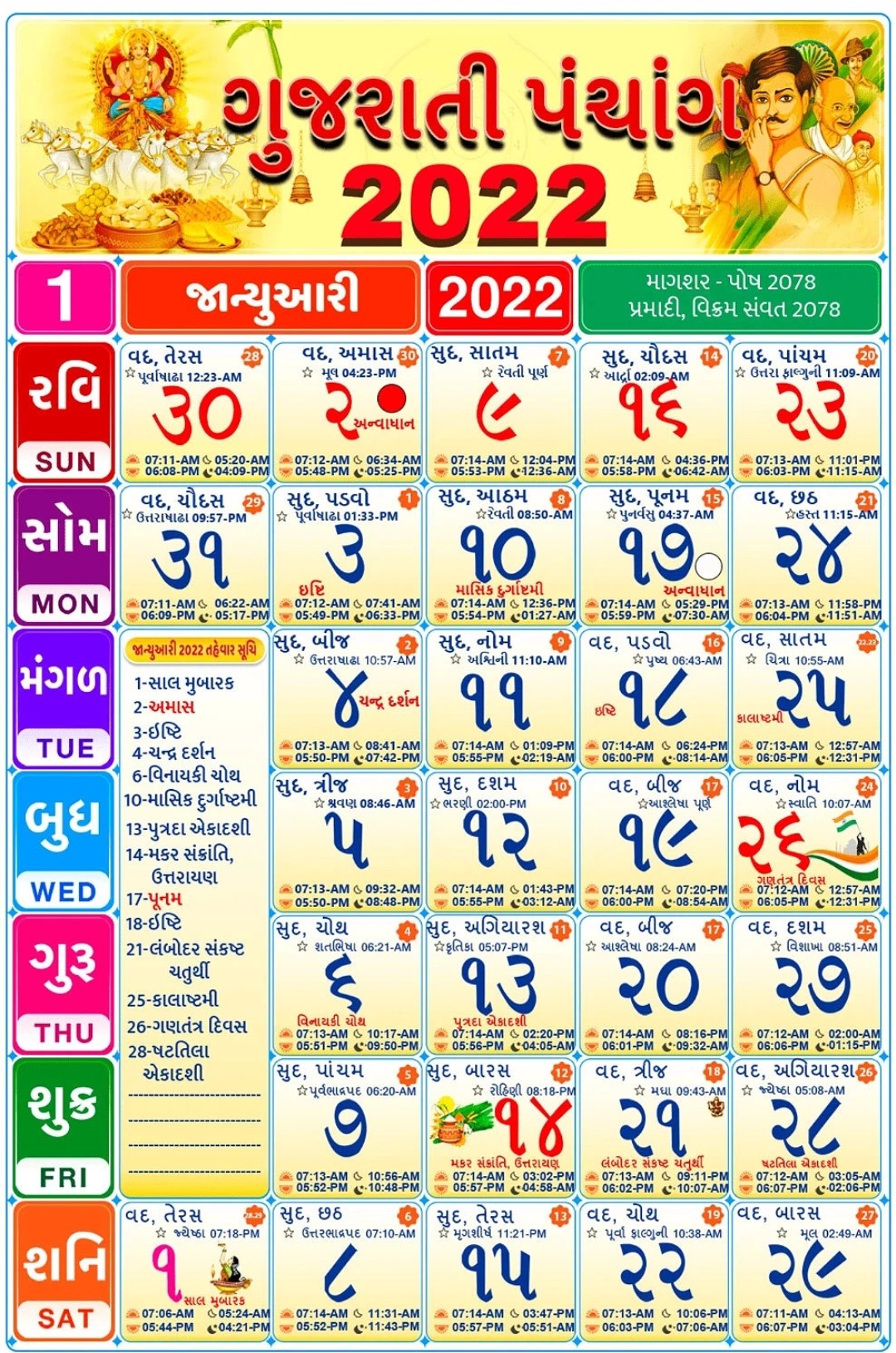 Gujarati Calendar 2022 PDF 2022 Panchang 