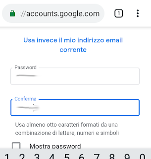 Passaggio 6 - Inseriamo una password che soddisfi i requisiti cioè con almeno 8 caratteri misti tra lettere numero e simboli