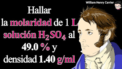 Un ácido sulfúrico comercial lleva la siguiente etiqueta 49.0% y densidad 1.40.  Calcule para un litro los moles de ácido