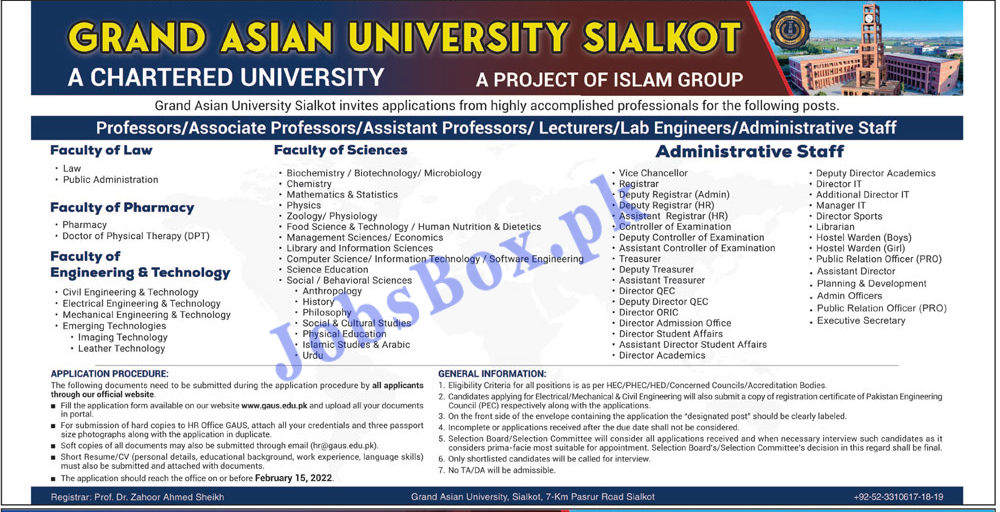 Grand Asian University Jobs 2022 in Pakistan