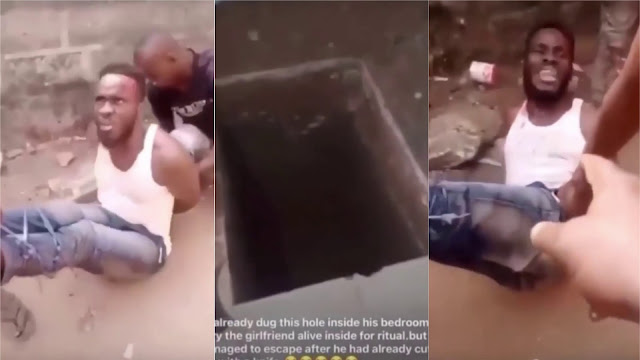 Young man caught after digging a grave in his room and attempting to bury his victim alive
