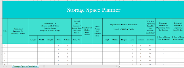 Storage Space Excel Planner