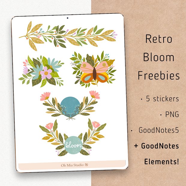 Retro Bloom Freebie digital stickers