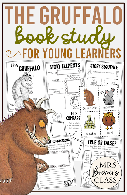 The Gruffalo book activities unit with literacy companion activities that are Common Core aligned for Kindergarten and First Grade