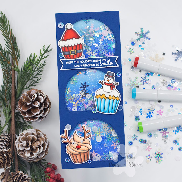 Jolly Cupcakes Stamp and Die Set, Just Sentiments: Christmas Stamp Set, Snowflake and Winter Snow Sequin Mixes by Pawsome Stamps #pawsomestamps #handmade