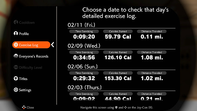 Ring Fit Adventure Week World 63: Fitness Master Lv. 354 Exercise Log