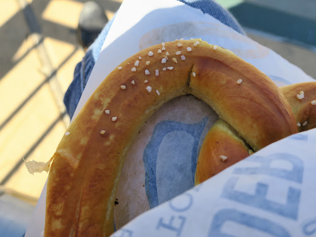 Warm pretzel in sleeve at OWA, Foley, Alabama. January 2022. Credit: Mzuriana.