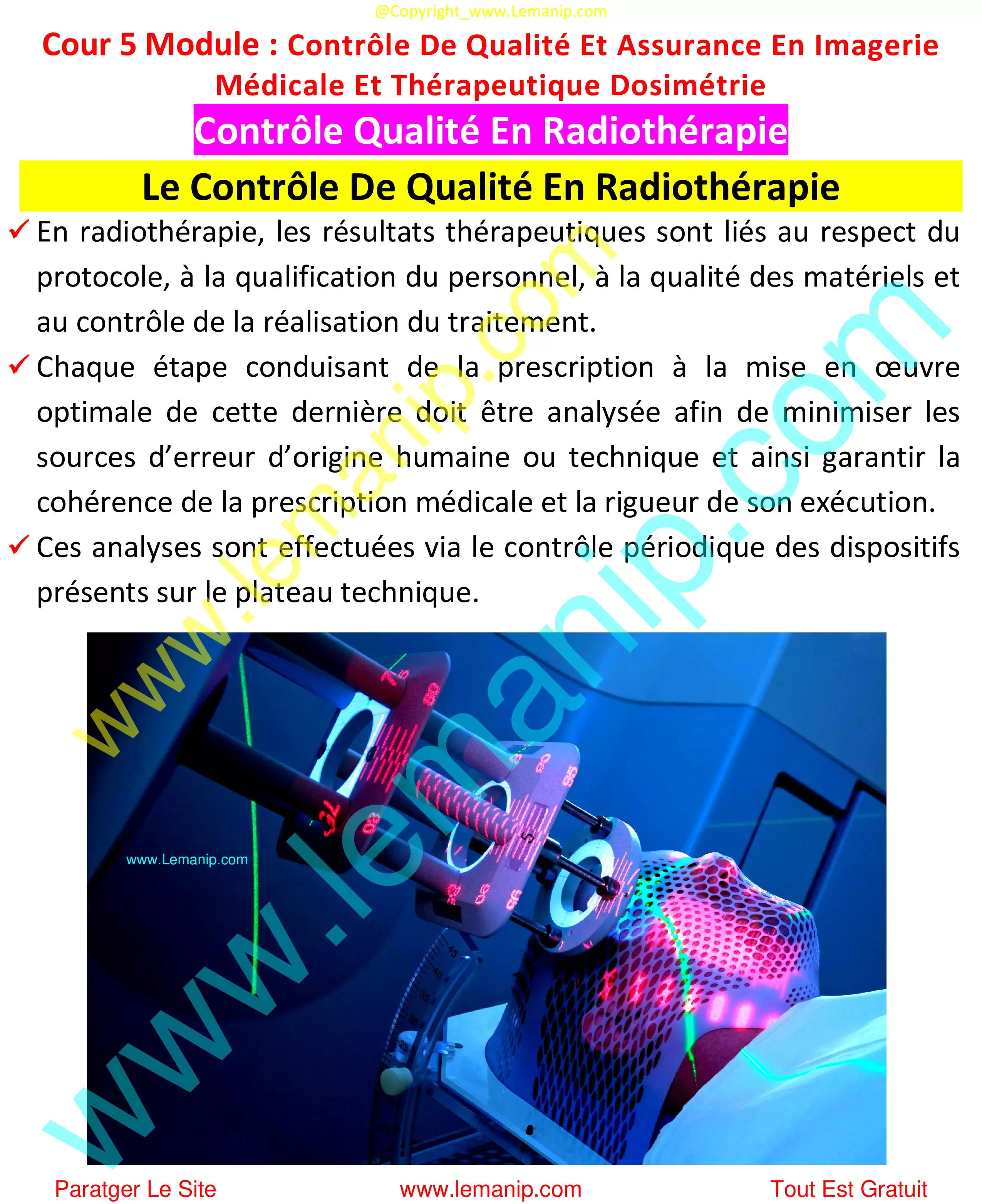 Le Contrôle De Qualité En Radiothérapie