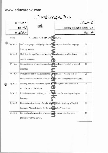aiou-past-papers-ma-education-code-6508
