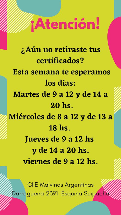 Horarios de atención: semana del 22 al 25 de noviembre