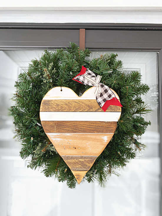 wooden heart on wreath