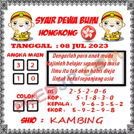 Prediksi Dewa Bumi Togel Hongkong Sabtu 08 Juli 2023