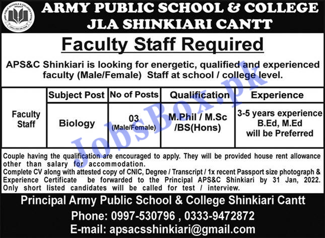 Army Public Schools & Colleges System Jobs 2022 in Pakistan