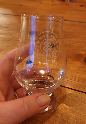 white peak distillery tour spirit glass in my hand