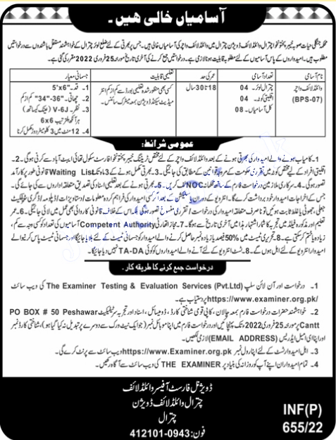 Wildlife Division Chitral Jobs 2022 Download Application Form