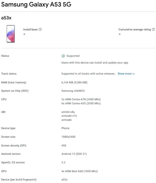 The Samsung Galaxy A53 5G has been listed on the Google Play confirms