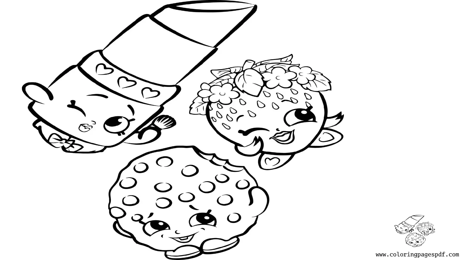 Coloring Page Of Lippy Lips, Strawberry Kiss, And Kooky Cookie