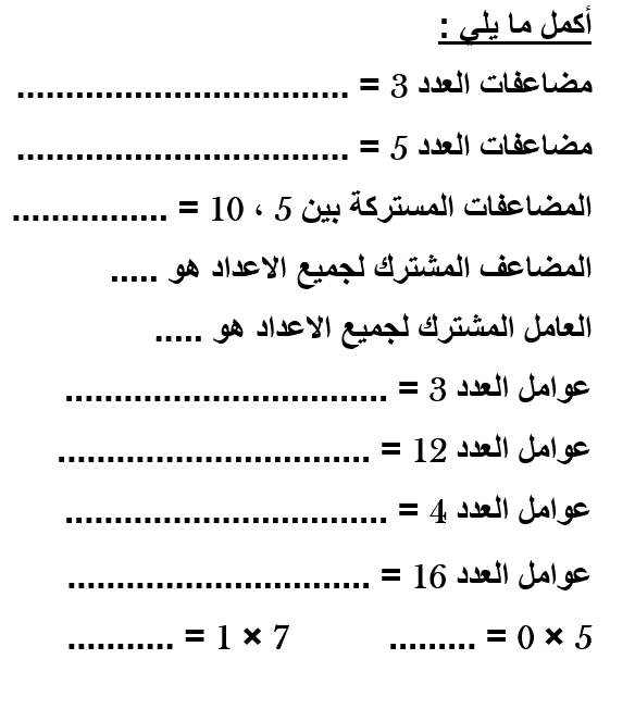 الفرق بين عوامل العدد ومضاعفات العدد ( الدرس 23 – 24 – 25 )  للصف الثالث الابتدائي