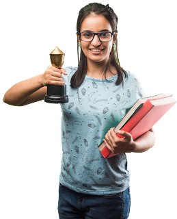 Indian Girl Student with Books and Trophy Transparent Image