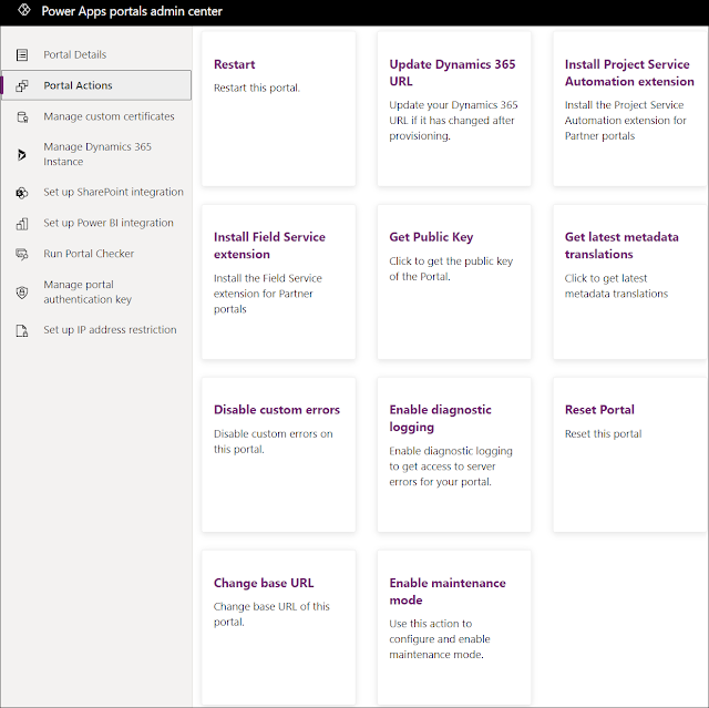 PowerApps portal actions