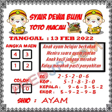 Prediksi Dewa Bumi Togel Macau Pools Senin 13-02-2023