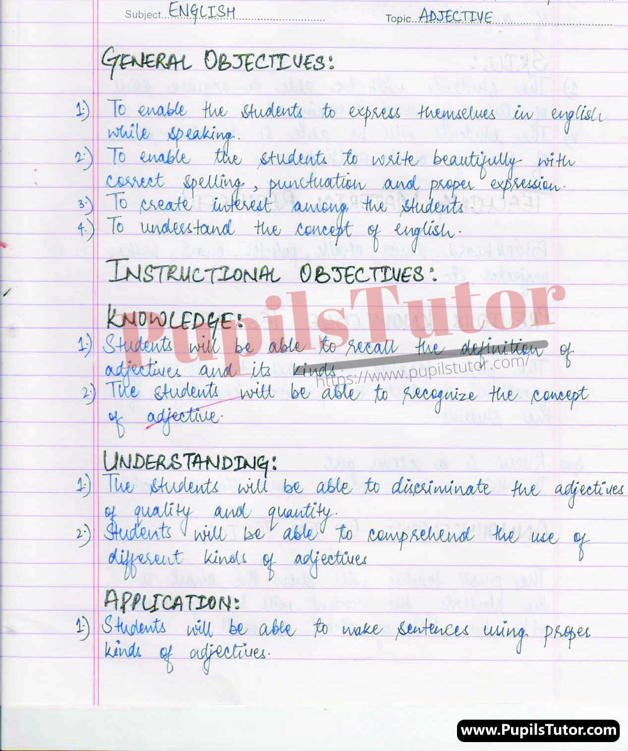 Adjective Lesson Plan – (Page And Image Number 1) – Pupils Tutor