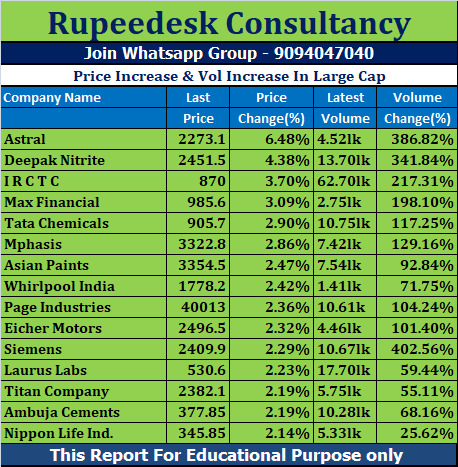 Price Increase & Vol Increase In Large Cap