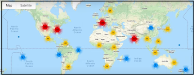 Mapped locations of followers