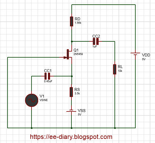 circuit diagram of Common Gate JFET Amplifier