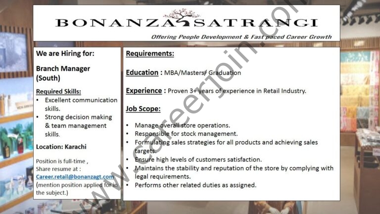Jobs in Bonanza / Satrangi