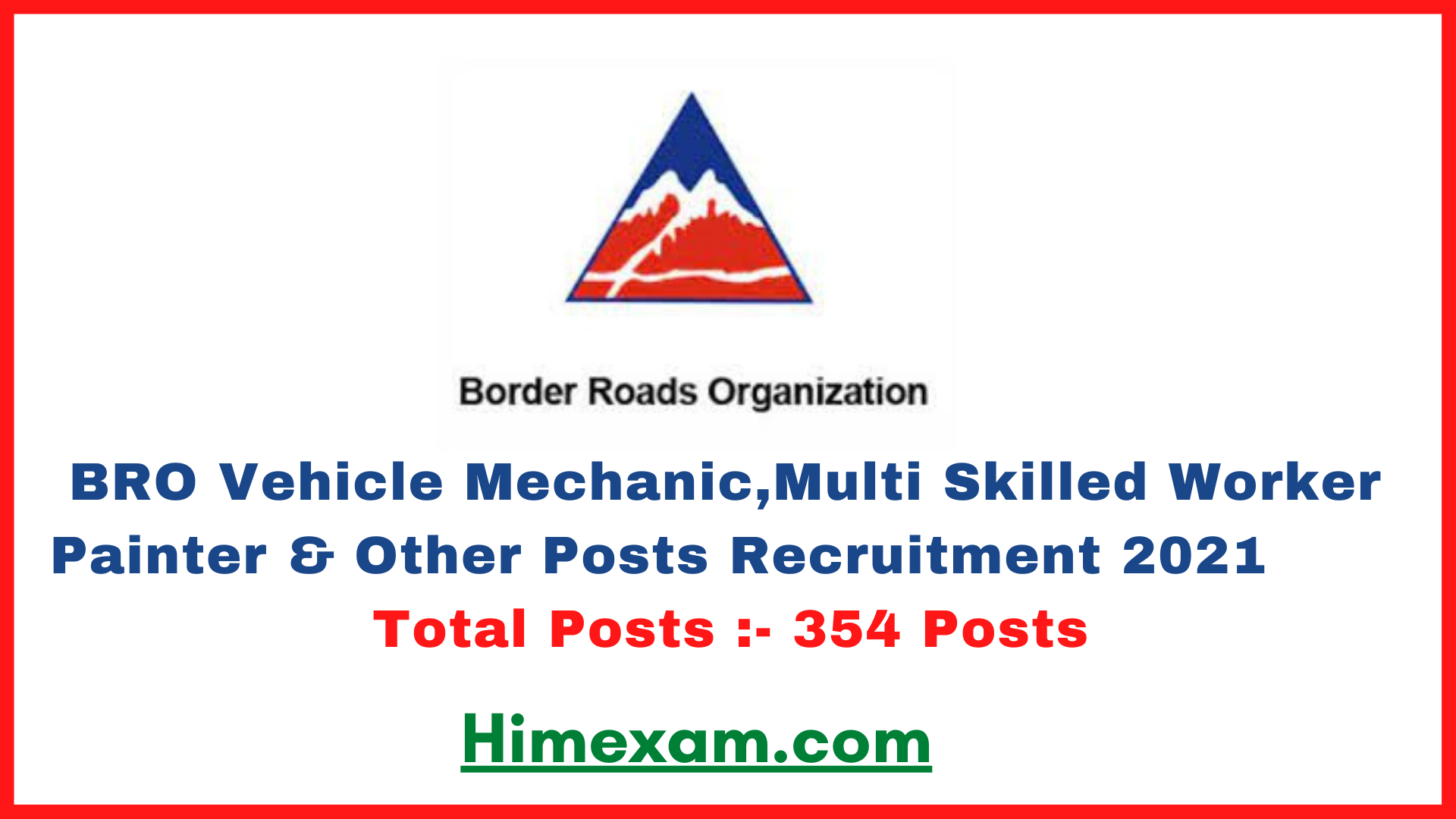 BRO Vehicle Mechanic,Multi Skilled Worker Painter & Other Posts Recruitment 2021