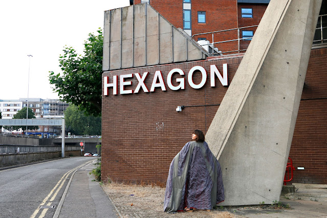 Julia Zinnbauer wearing the HEXAGON Cape, Reading UK