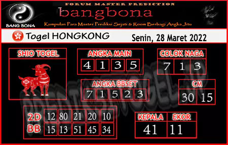 Prediksi Bangbona HK Senin 28 Maret 2022