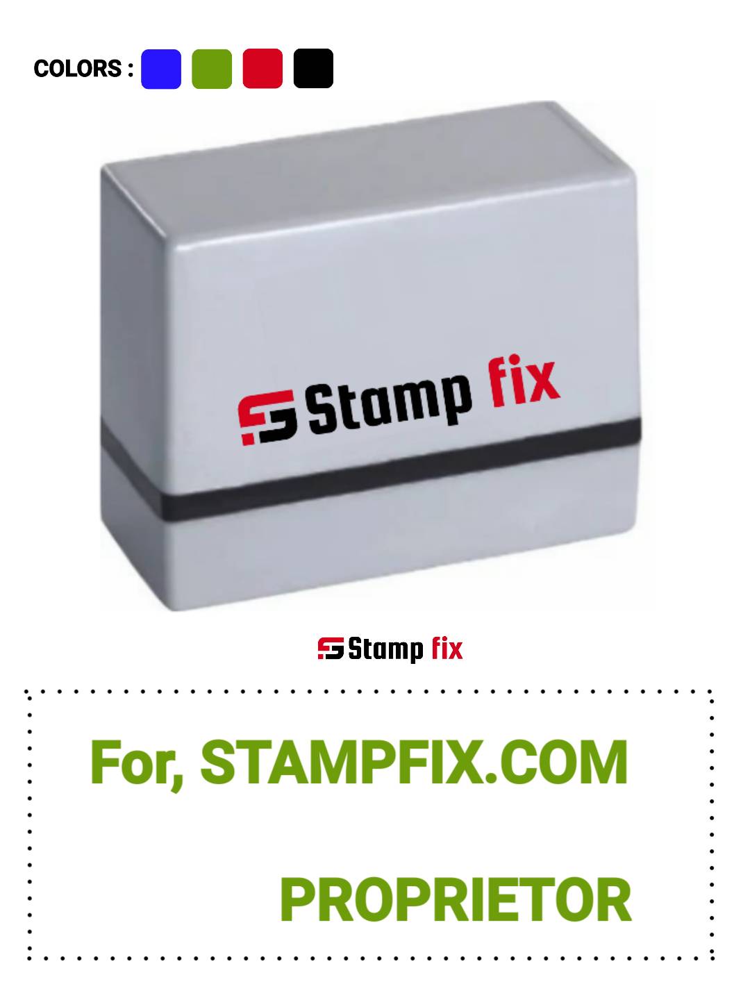 Pre Ink proprietor stamp, business stamp, retail stamp, owner stamp, director stamp, patner stamp , firm stamp, easy stamp, shop stamp, business marking stamp, Stamp by StampFix, a self-inking stamp with high-quality impressions
in India, nylon stamp, rubber stamp, pre ink stamp, polymer stamp, urgent stamp