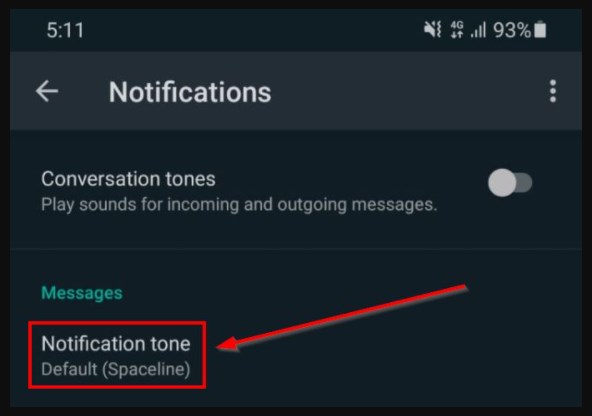 pilih nada notifikasi pada menu custom notification di kontak wa