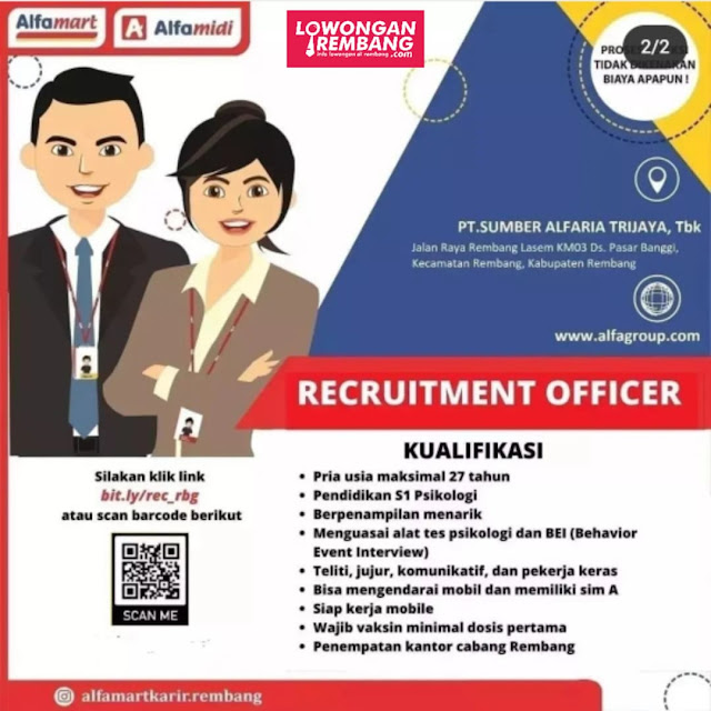 3 Lowongan Kerja Recruitment Officer Accounting Helper Gudang Alfamart Pasar Banggi Rembang