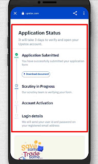 Upstox application status, upstox account varify, document sumit on upstox